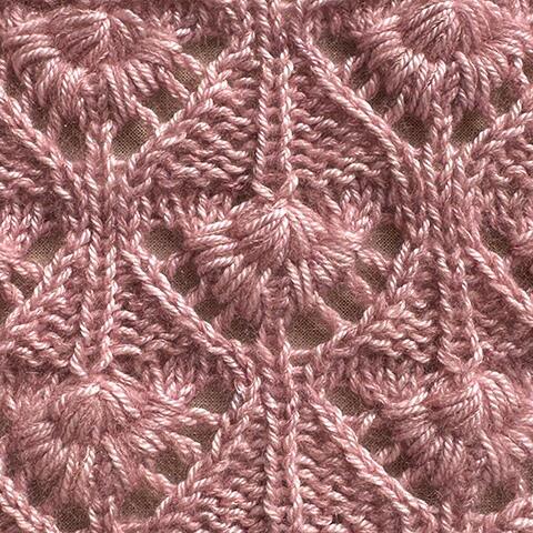 Nærbillede af det karakteristiske Loopy Flower-mønster – lær teknikken trin for trin på onlinestrikkekurset.